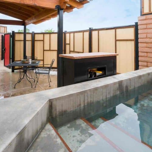 Private outdoor warm springs bath, I Dream of Jeannie Suite, Blackstone Hotsprings