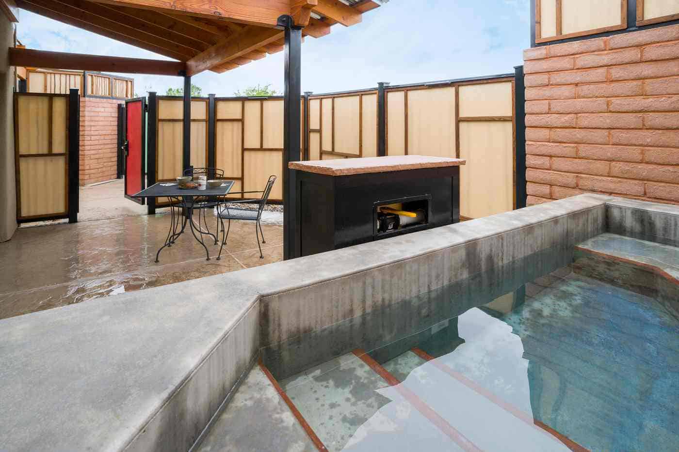 Private outdoor warm springs bath, I Dream of Jeannie Suite, Blackstone Hotsprings