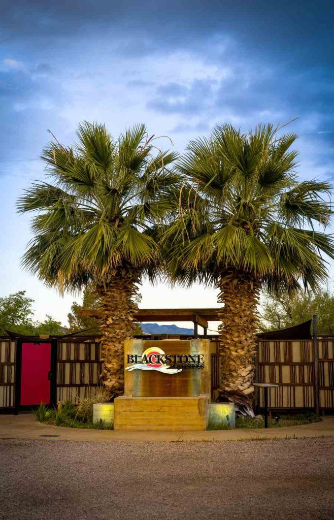 blackstone sign near outdoor baths at blackstone hotsprings